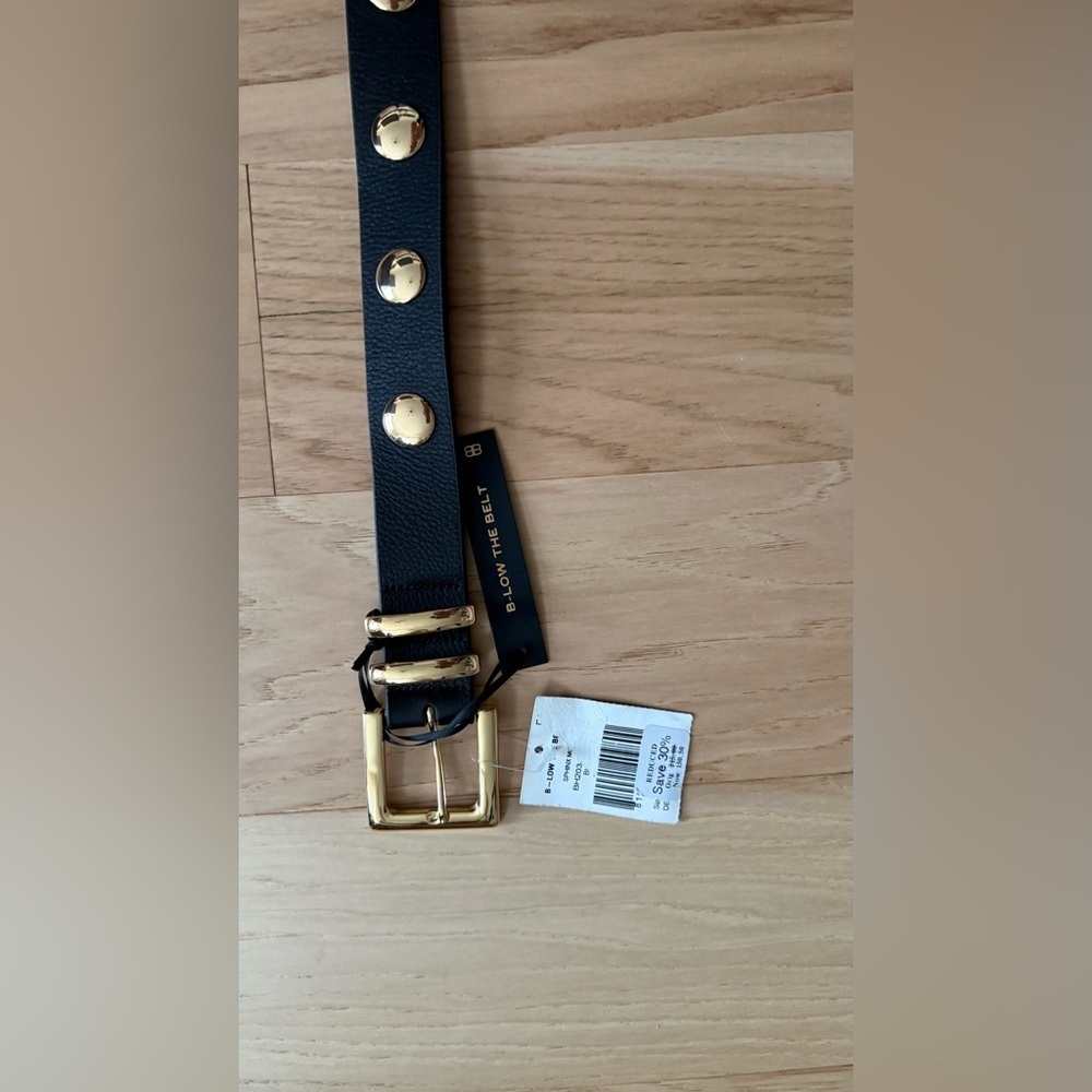 B-Low the Belt Phinix Moto Leather Black and Gold Studded Belt Size XL Suede Lng - Picture 8 of 10